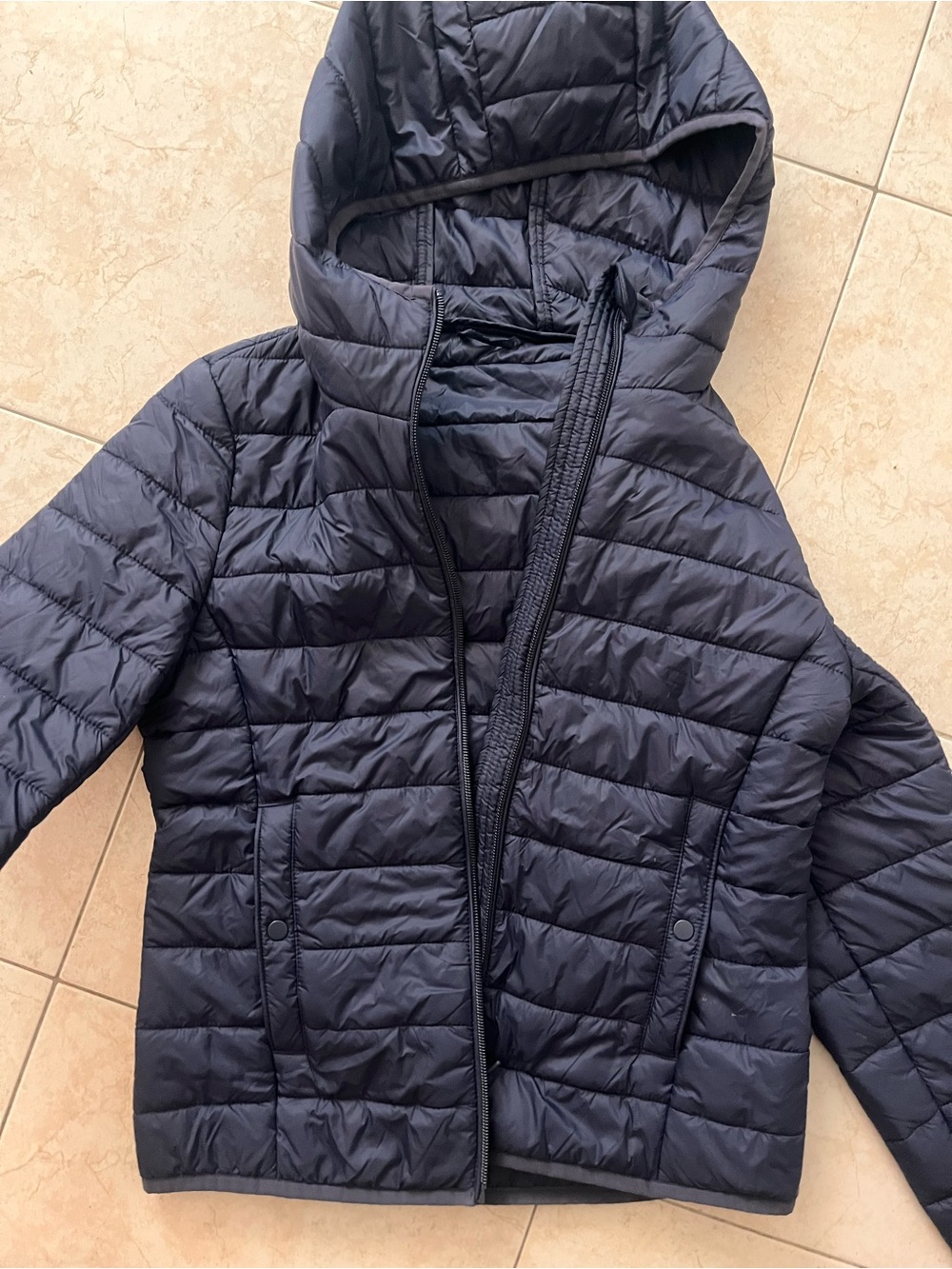 Lightweight Navy Hooded Puffer Jacket